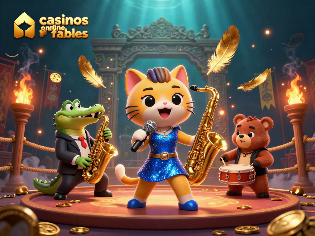 Una emocionante escena mostrando casinos online fiables con personajes animados en un ambiente vibrante de casino.