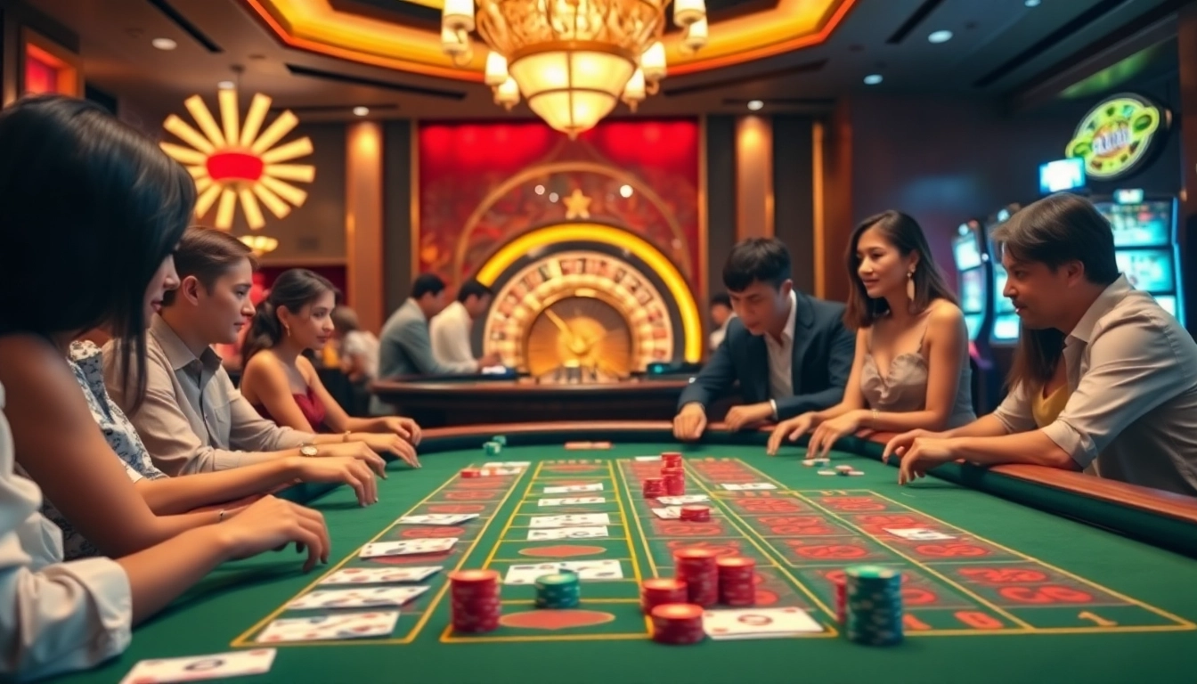 The lively baccarat table at https://jun88buzz.info/ radiates excitement with players engaged in high-stakes gaming.