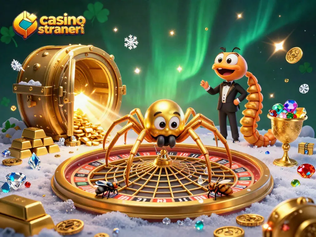 Crea emozioni con casino online stranieri e un ragno d'oro che tesse una ragnatela a forma di roulette.