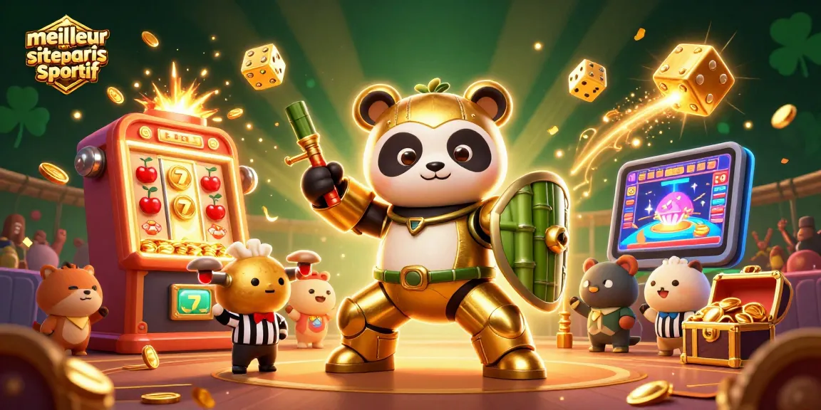 Découvrez le meilleur site de paris sportif avec un panda en armure combattant dans une arène animée.
