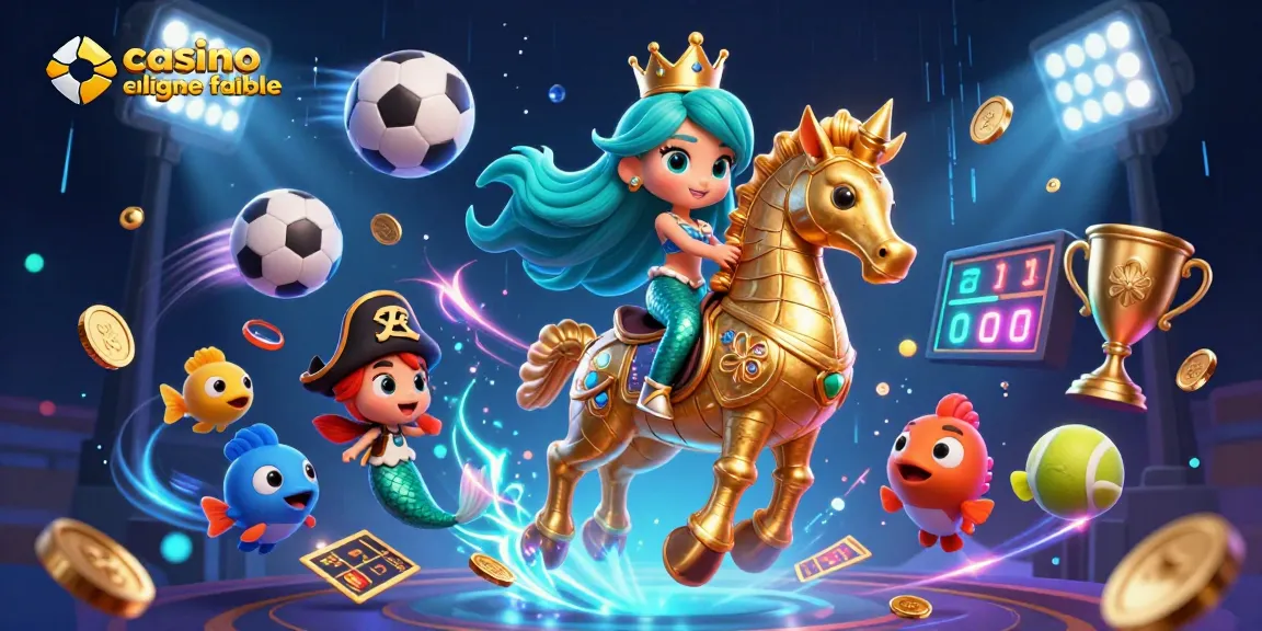 Casino en ligne fiable : illustration d'une princesse sirène jouant avec des éléments de paris sportifs.