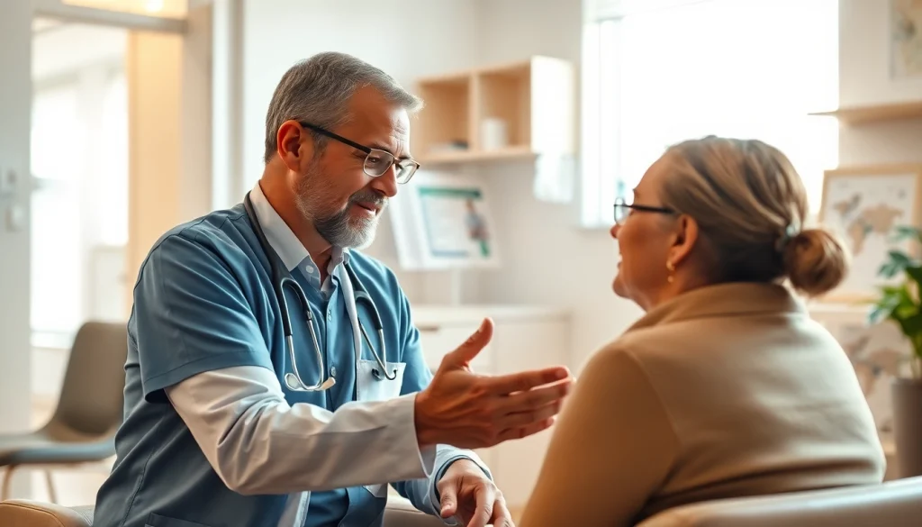 Healthcare provider discussing Health with a patient in a warm, welcoming clinic.