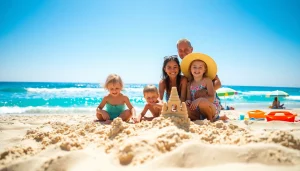 Cabo family activities at the beach with kids enjoying sandcastles and sunlight