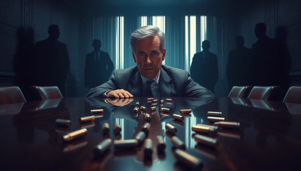 Engaging scene from Politics Thieves and Bullets showing a politician amid shadows.
