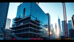 New York City Commercial General Contractor overseeing a construction project amidst the skyline.