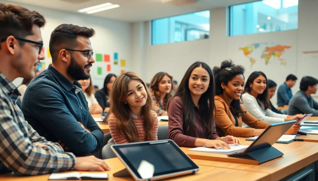 Engaged students in a classroom focused on interactive Education activities with technology.