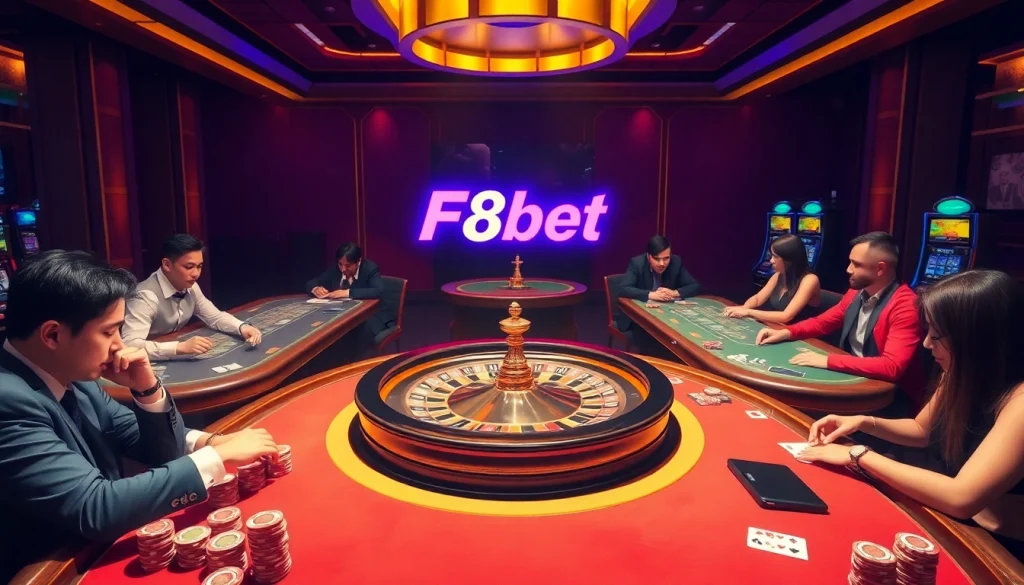 Experience thrilling gameplay at F8bet with vibrant casino tables and exciting roulette action.