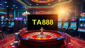 Experience the excitement of gambling at https://nhacaita88.contact/ with a vibrant casino scene showcasing slot machines and poker chips.