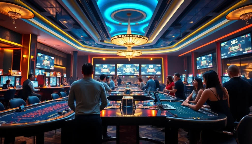 Engaging casino scene showcasing live gaming excitement at http://hm88.blue/ with vibrant lights and elegant tables.