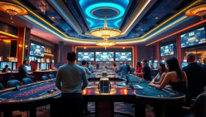 Engaging casino scene showcasing live gaming excitement at http://hm88.blue/ with vibrant lights and elegant tables.