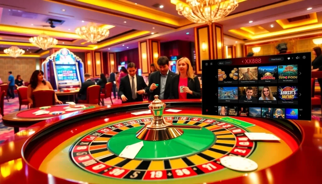 Experience thrilling gameplay at XX88 with a luxurious roulette table and engaging casino atmosphere.