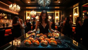 Body sushi delicately arranged on a model at Club Noir, St Martin's premier nightlife venue.