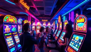 Kode4d slot gaming experience with vibrant machines and enthusiastic players in an engaging digital environment.