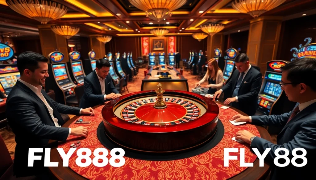 Excited players engaging in roulette at the FLY88 luxury casino experience.
