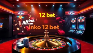 Experience the excitement of online gambling with ink vao 12bet in a vibrant casino scene featuring roulette and poker elements.