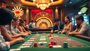 The lively baccarat table at https://jun88buzz.info/ radiates excitement with players engaged in high-stakes gaming.