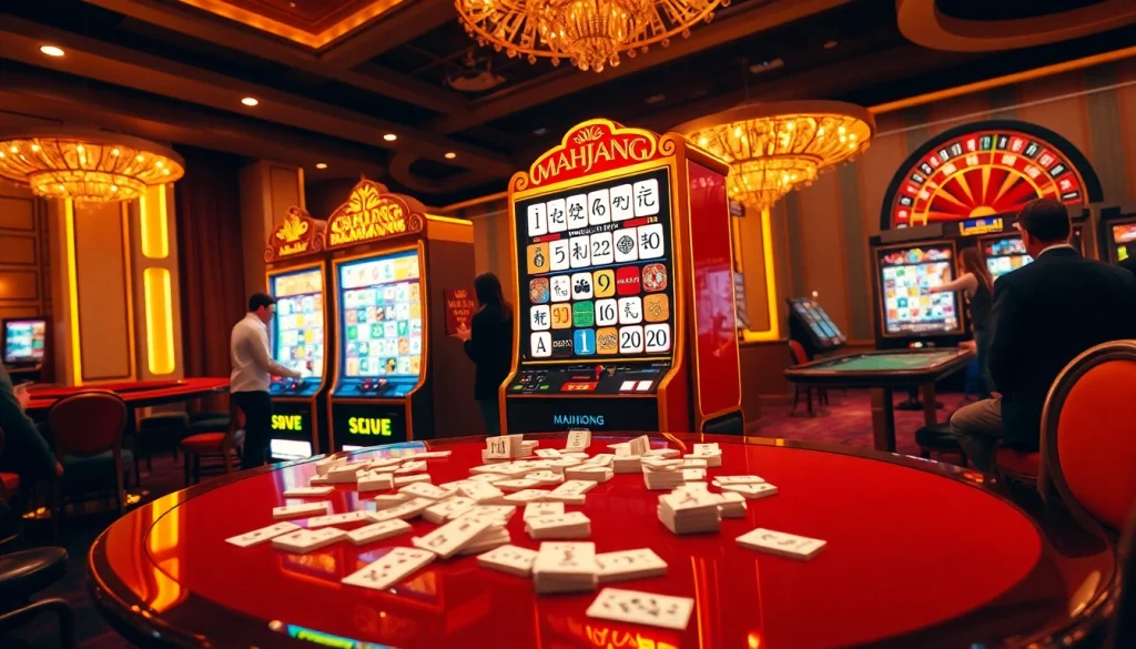 Terlibat dalam demo mesin slot Mahjong yang mendebarkan di kasino yang penuh warna dengan kegembiraan dan lampu berwarna-warni.