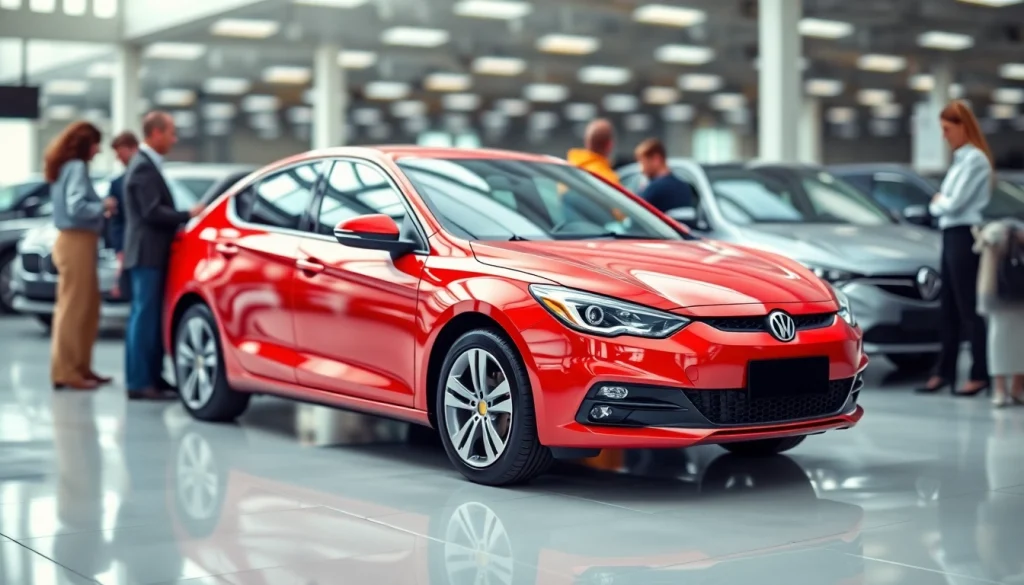 Explore extended car warranty for used cars with a vibrant illustration of a used vehicle in a showroom.