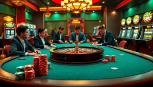 Exciting poker game scene with poker chips and roulette wheel showcasing https://ww88.cards/ gaming experience.
