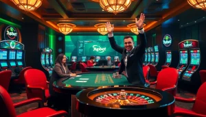Players enjoying a thrilling game at 7upbet casino, celebrating a victorious moment.