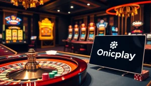 Experience the thrill of Onicplay with vibrant casino elements and a luxurious gaming atmosphere.