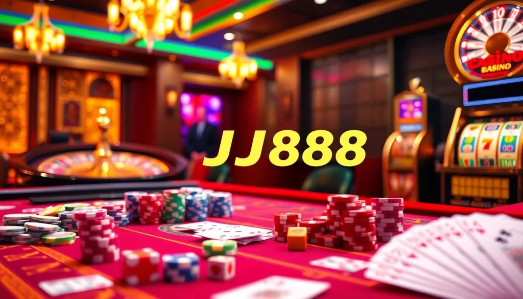 Experience high-stakes gaming action at BJ388, featuring vibrant casino tables and exciting betting options.