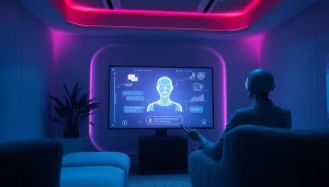 Engaging AI sex chat interface showcasing a digital avatar in an intimate setting.