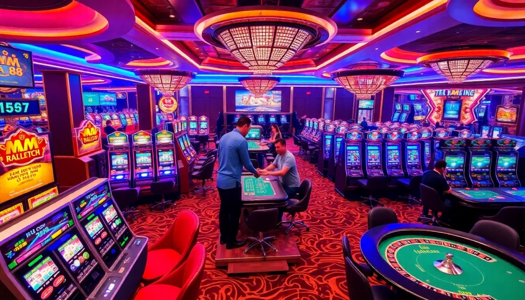 Experience the thrill of MM 88 with vibrant gaming tables and exciting slot machines.