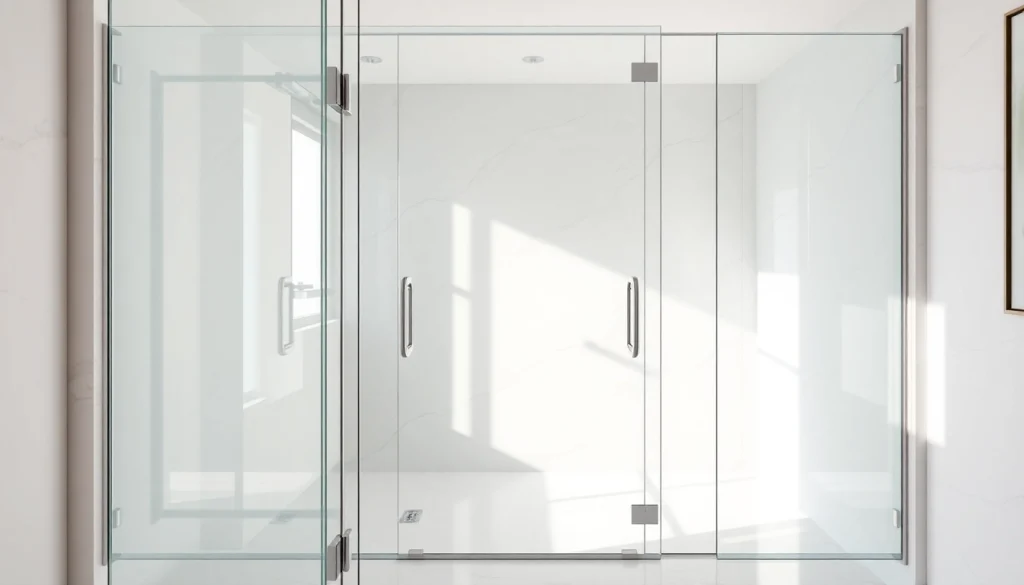 Elegant glass shower doors enhancing a contemporary bathroom design, reflecting light and style.