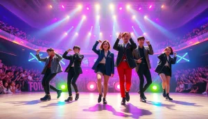 BTS news showcasing the group in dynamic performance, celebrating their vibrant stage presence.