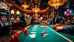 Scooter rijbewijs kopen showcased in a vibrant casino scene filled with poker chips and glowing slot machines.