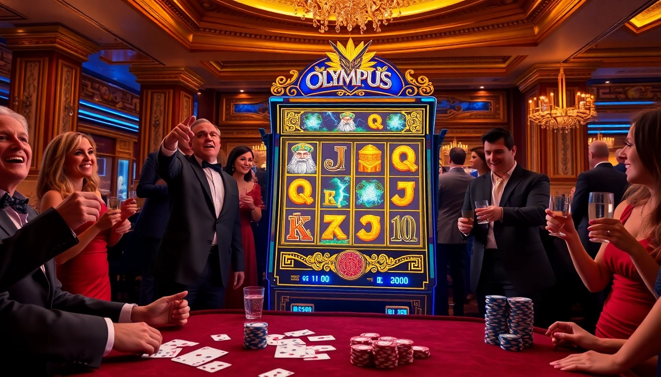 Experience the excitement of winning at the Olympus slot machine in a luxurious casino setting.