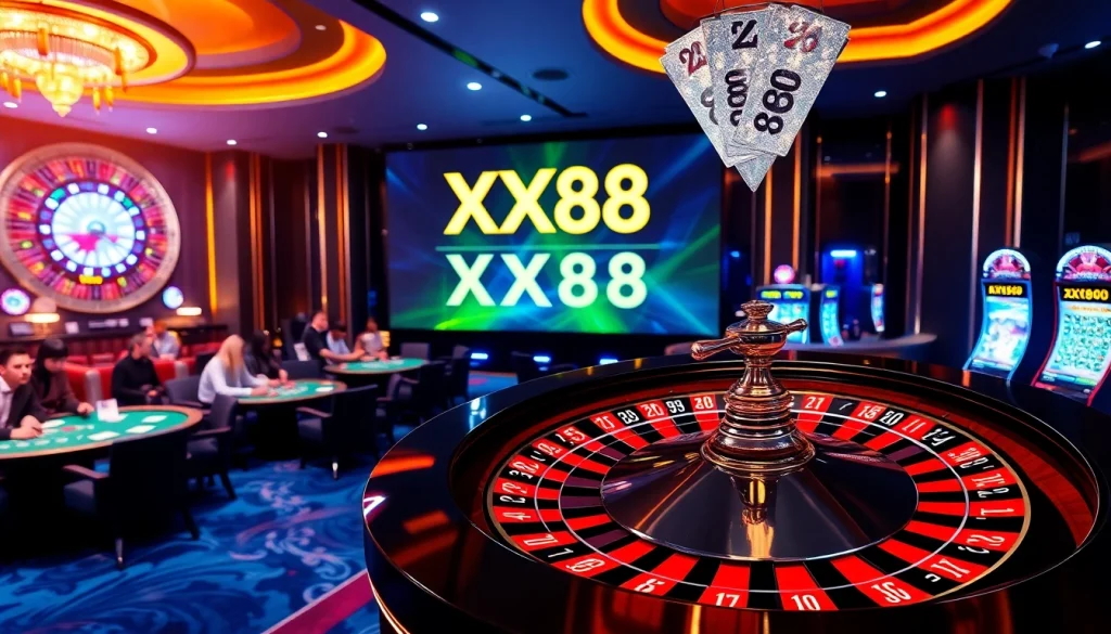 Experience the thrilling ambiance of XX88 while playing at an exciting casino table.