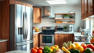 Explore various home appliances in a modern kitchen setting featuring sleek designs.