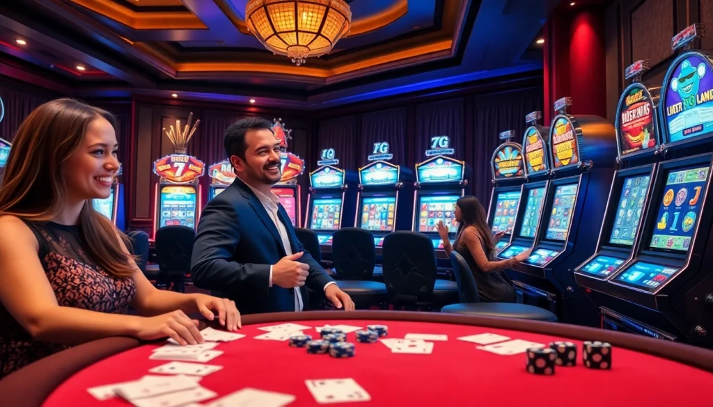 Experience the excitement of pg slot demo in a vibrant casino scene with engaging slot machines and players.