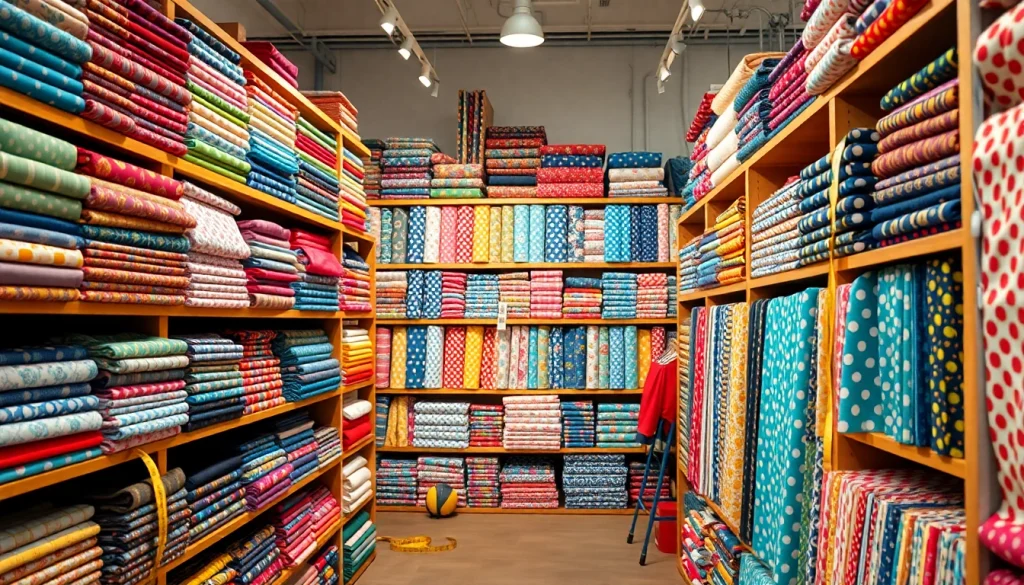 Bekijk kant stof kopen in een kleurrijke stoffenwinkel met diverse patronen.