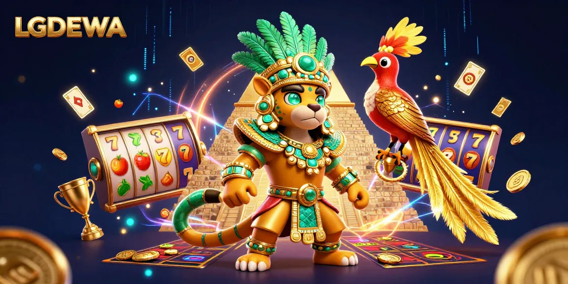 Experience thrilling gameplay with LGODEWA and eye-catching slot reels in a vibrant casino scene.
