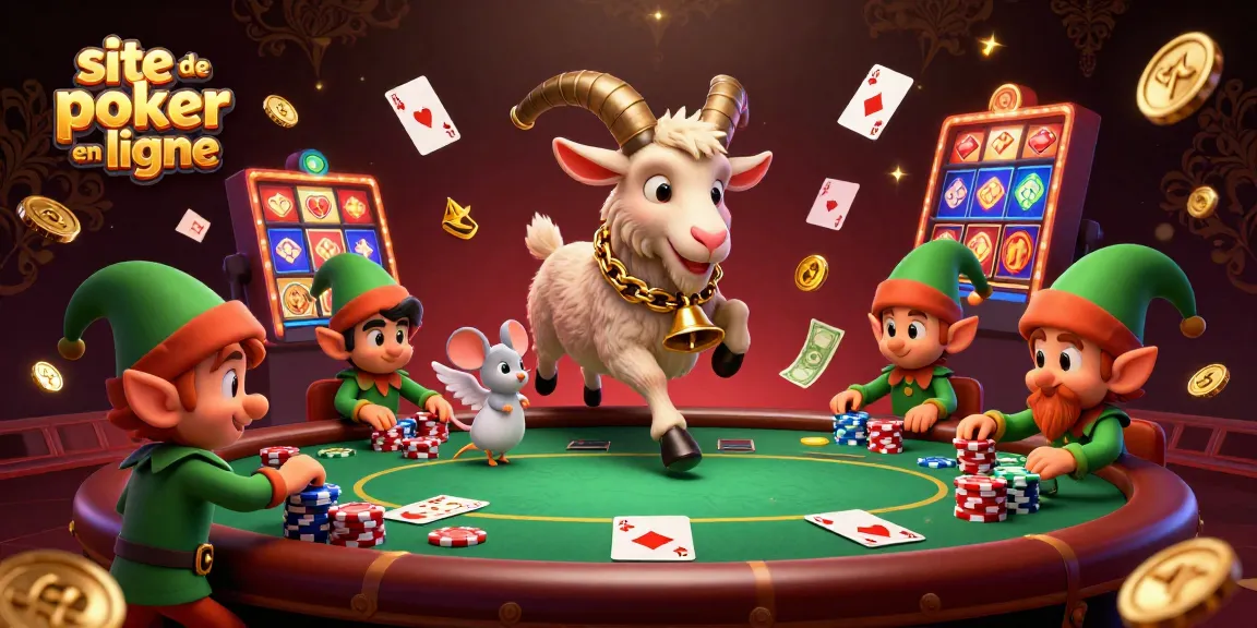 Jouez au site de poker en ligne avec une ambiance festive et des personnages animés.